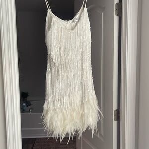 NADINE MERABI White Feather Mini Dress